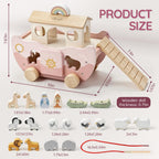 Joyreal Pink Wooden Noah's Ark Toy for 1 Year Old Baby Girl Baptism Gifts