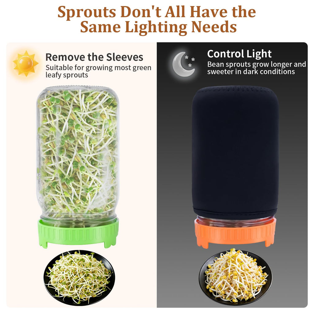 Seed Sprouting Kit with Radish 80g, 2 Large Wide Mouth Mason Jars with Sprout Lids, Blackout Sleeves, Drain Tray, Stainless Steel Stand, Sprouts Growing Kit for Growing Bean Alfalfa Sprout Seeds