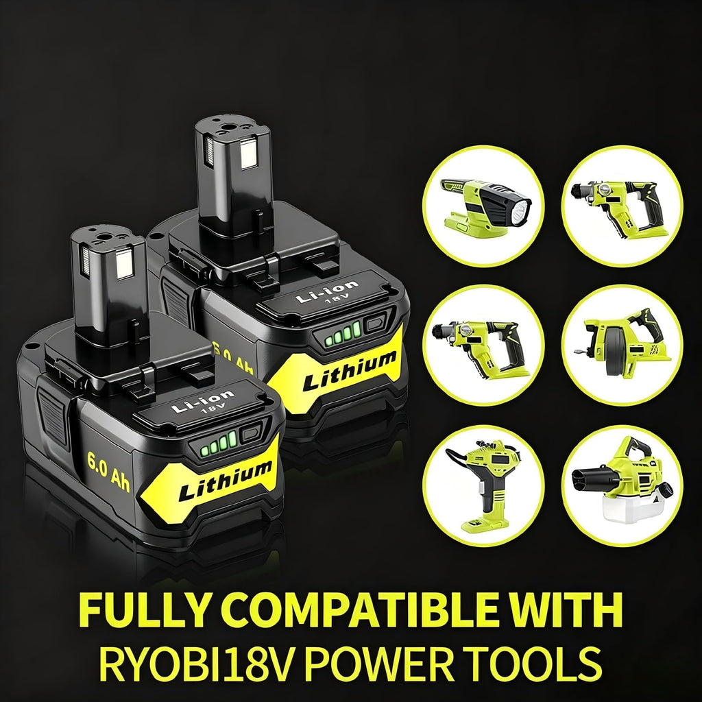 Ultraxxis 2 Packs High Capacity Replacement for Ryobi 18v Battery P108 P104 P105 P102 P103 P122 P109 Li-ION Compatible with Ryobi 18V ONE+ System Cordless Power Tools and Charger