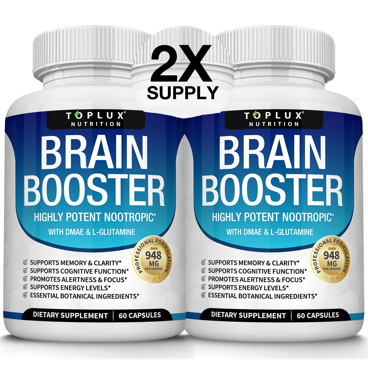 Toplux Brain Supplement Nootropic – Brain Pills Vitamin with DMAE, Bacopa Monnieri, L-Gutamine, for Men Women, 60 Capsules, Nutrition