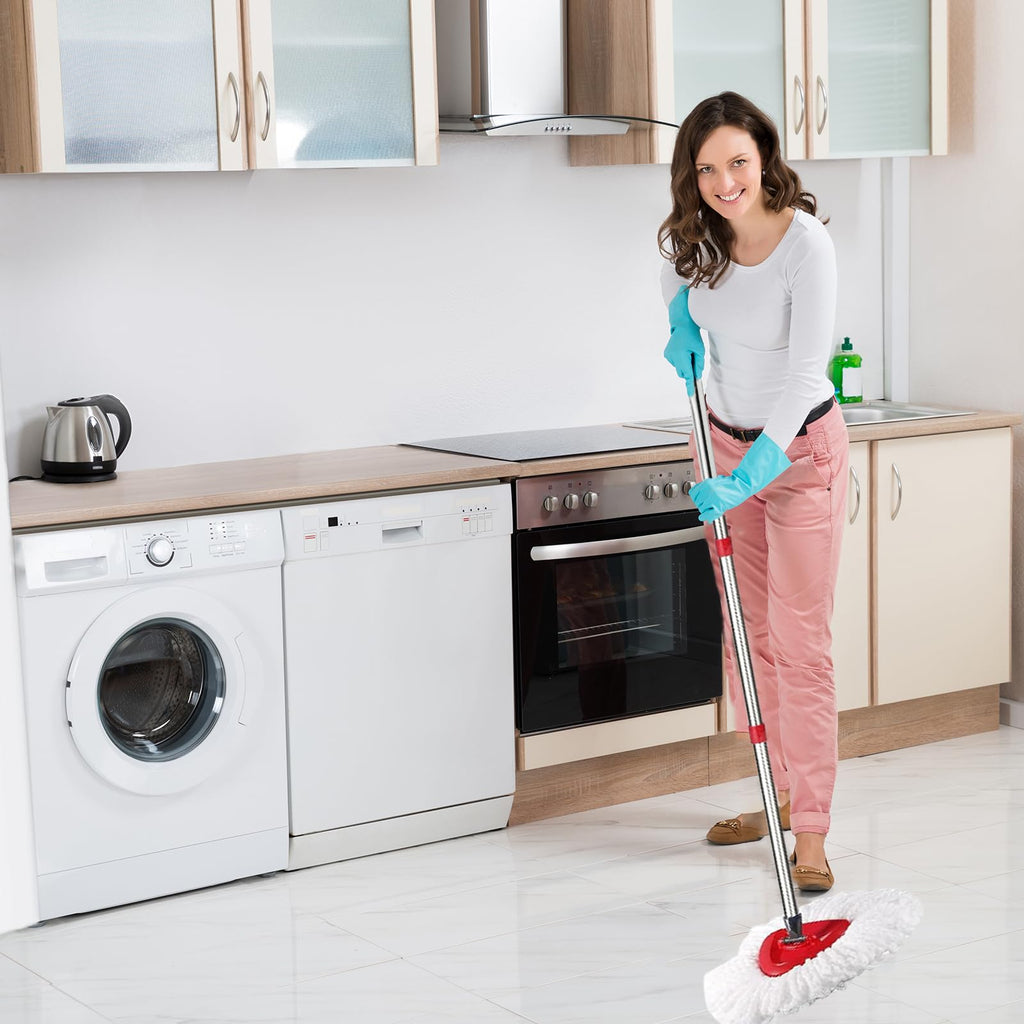 Fazlynyi Spin Mop Replacement Head Mop Replace Head Compatible with O Cedar EasyWring Spin Mop - 4 O-Ceda Mop Refills、30-58in Mop Handle and 1 Mop Base Combo Set, 2white