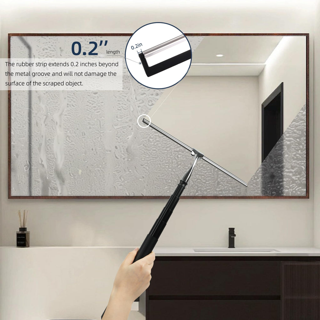 Eahwey 12-51’’ Telescopic Window Squeegee for High Windows, 2-in-1 Window Cleaning Kit with Extra Silicone Blade & Hook, Professional Squeegee for Shower Glass Doors (Window Squeegee Set)