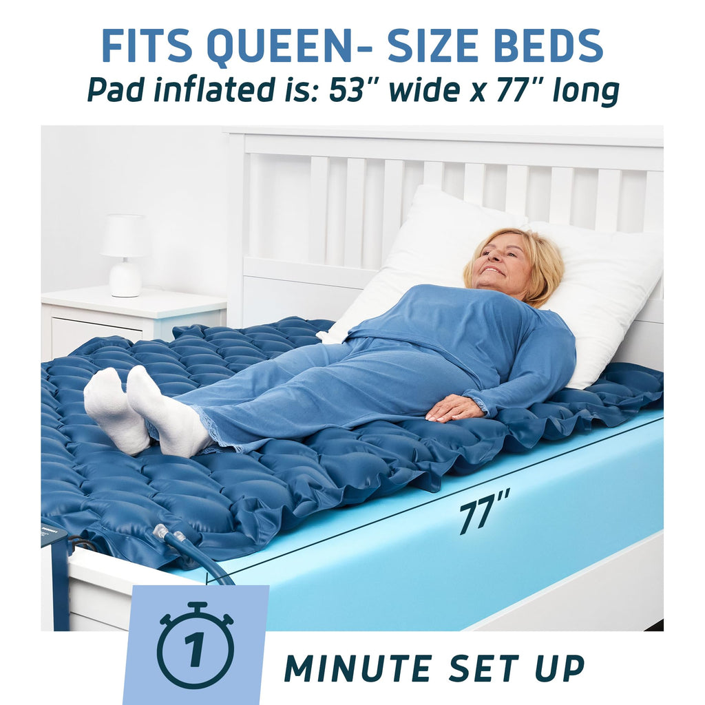 Lunderg Queen Size Alternating Air Pressure Mattress Pad with Static Mode - Comfortable Bed Sore Prevention - Includes Waterproof Mattress Topper 53" x 77" & Quiet Pump - Recommended by Doctors