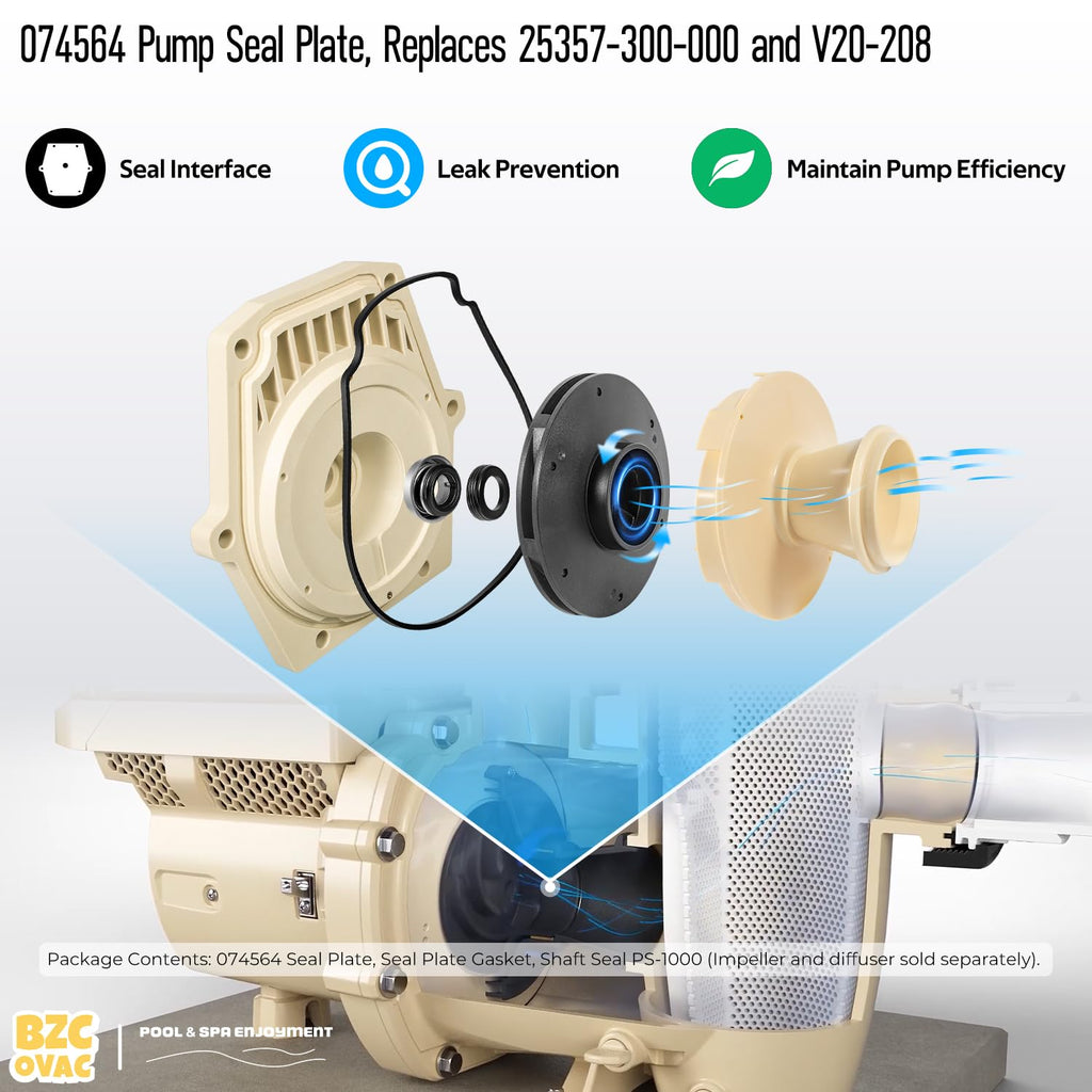 Bzcovac 074564 Seal Plate Kit Compatible with Pentair Whisperflo & Intelliflo Pool Pumps, Includes PS-1000 & Seal Plate Gasket, Replaces 25357-300-000 V20-208