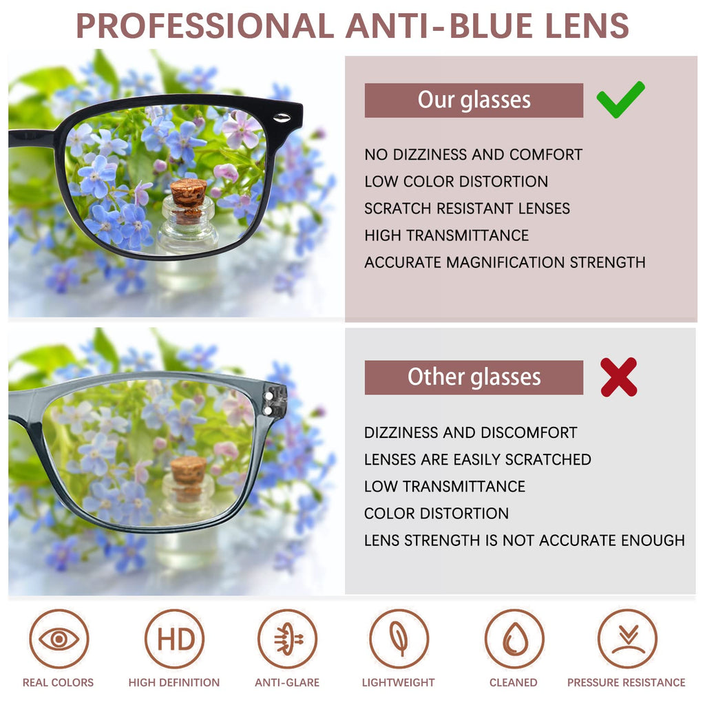 STASTEND Progressive Multifocal Anti Blue Light Reading Glasses for Women and Men Fashion Eyeglasses Frame (3 Mix C1, 2.00, multiplier_x)