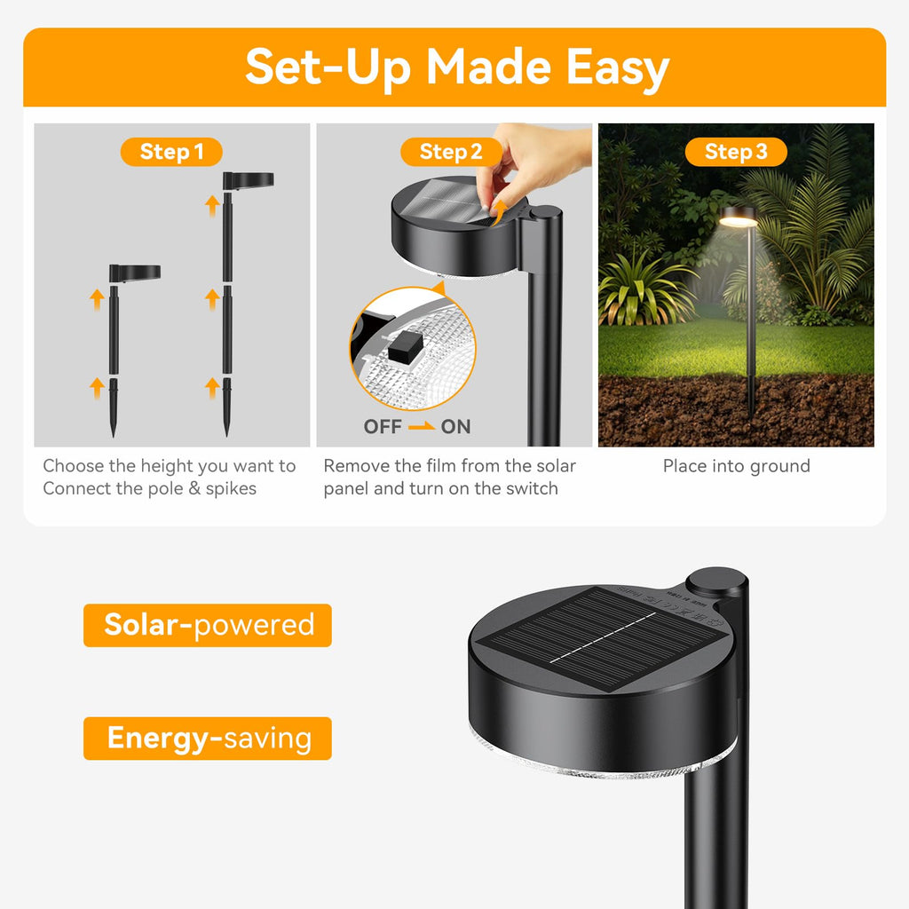 Ahaorigin 8 Pack Solar Pathway Lights Outdoor, 12 Brighter LEDs Solar Lights Outdoor Waterproof, Up to 12 Hrs Modern Path Light for Yard Garden Walkway Driveway Lawn, Warm White