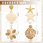 Nosiny 4 Pairs Rattan Earrings Beach Handmade Raffia Earrings Set for Women Bohemian Statement Earring Drop Dangle Summer Starfish Shell Monstera Daisy Flower Jewelry for Party Wedding Daily Travel