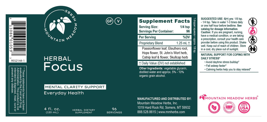 Mountain Meadow Herbs Herbal Focus – Liquid Herbal Formula for Mental Clarity & Alertness, Fast-Absorbing Tincture 4oz