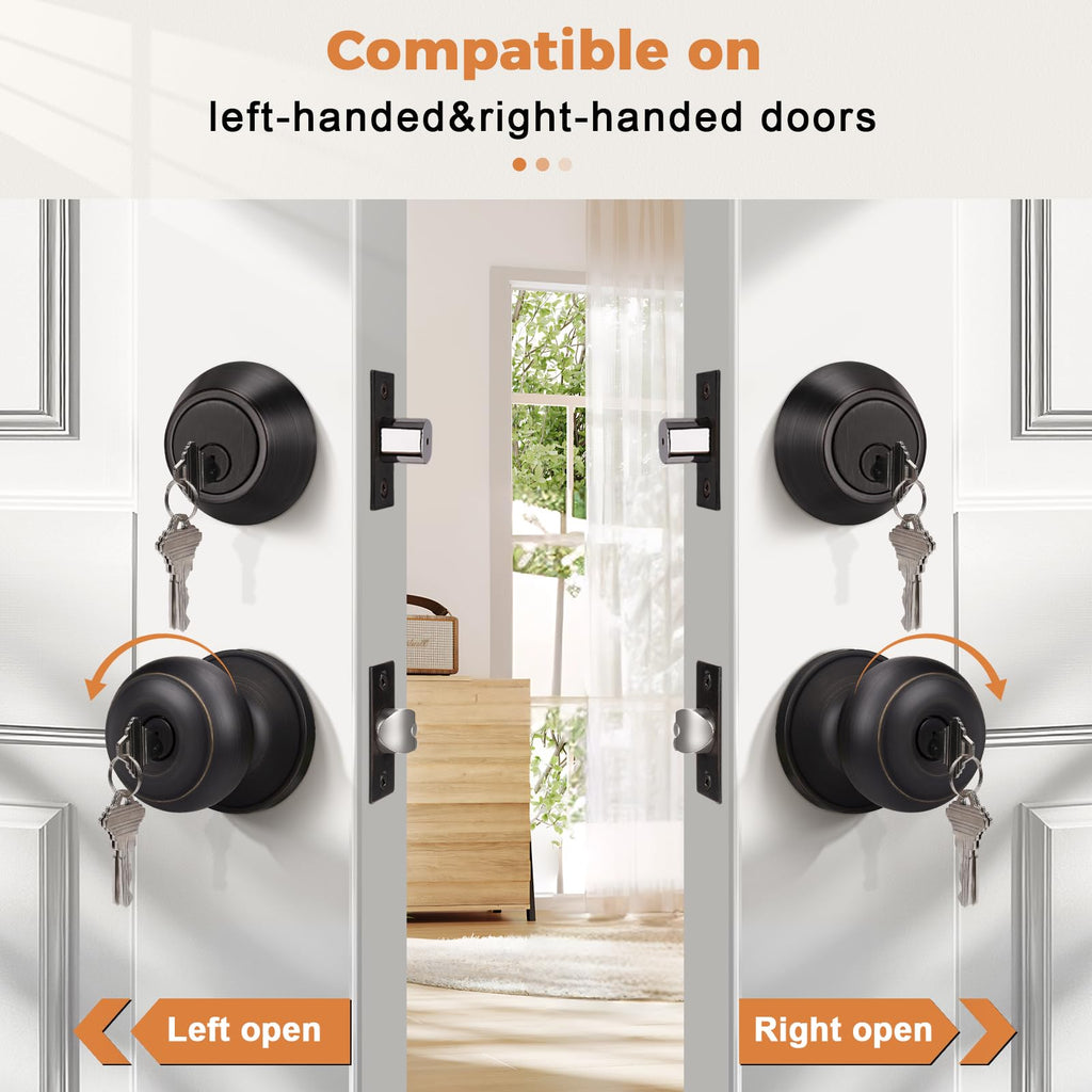 Probrico Entry Door Knob Keyed Alike with Single Cylinder Deadbolt Combination, Oil-Rubbed Bronze, 5 Pack