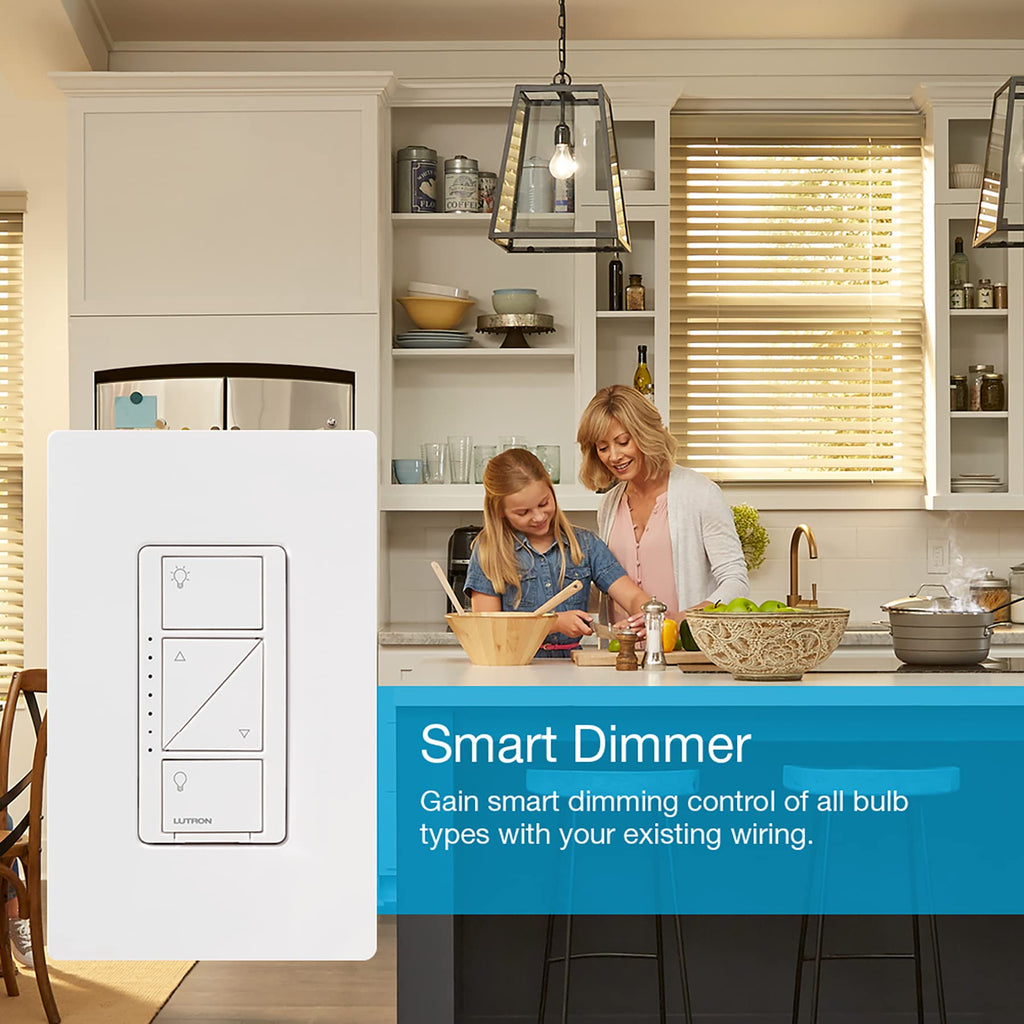 Lutron Caseta Original Smart Dimmer Switch (Lutron Smart Hub Required), for LED Lights, 150 Watt, Single-Pole/3-Way, No Neutral Required, PD-6WCL-LA, Light Almond, 5 Pack