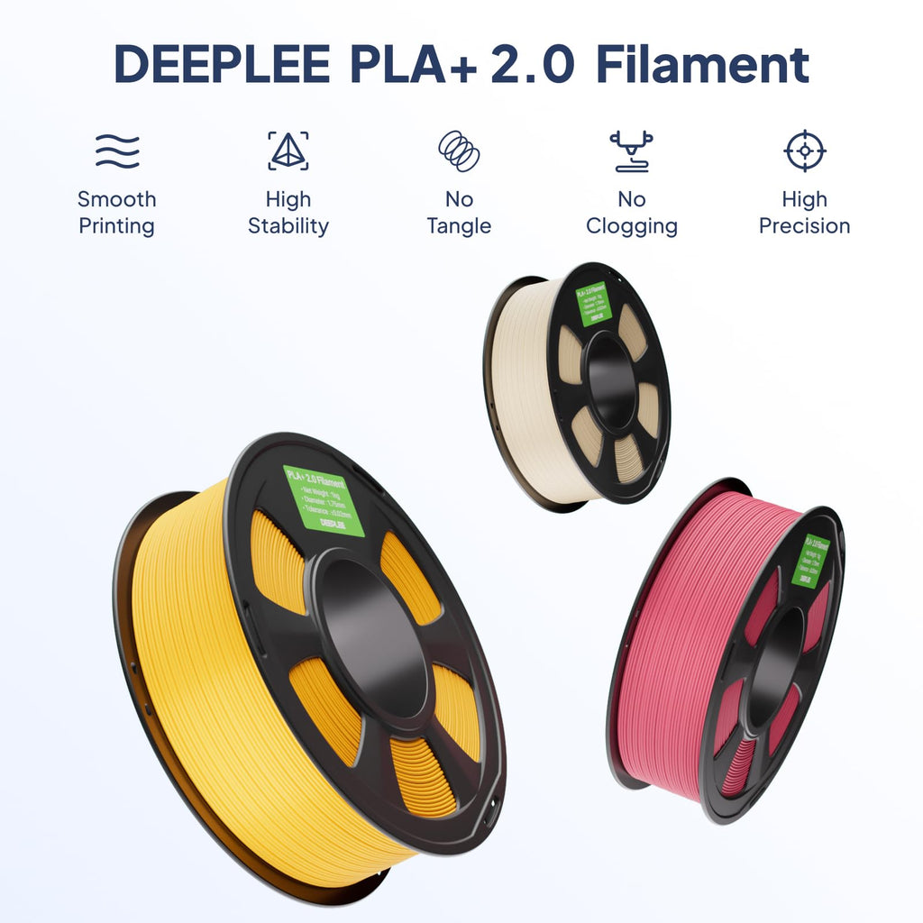 DEEPLEE PLA+ 2.0 Filament 1.75mm, Stronger Toughness 3D Printer Filament, Grey 2KG, Upgrade PLA Plus 3D Printer Filament, High Speed PLA+ Filament for Most FDM 3D Drucker