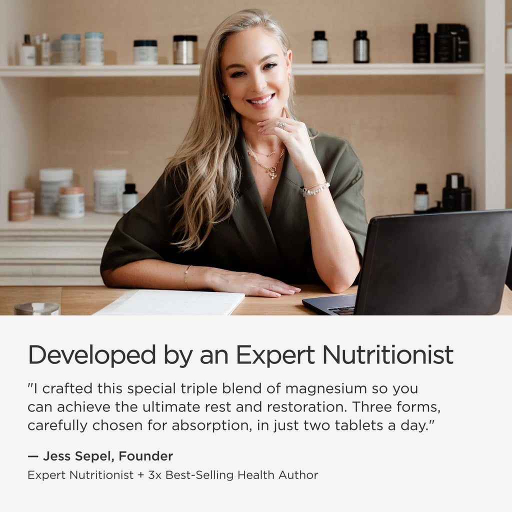 JSHealth Magnesium Supplement for Sleep. 400mg Triple-Form Glycinate, Citrate, Amino Acid Chelate. By Nutritionist Jessica Sepel (120 Tablets)