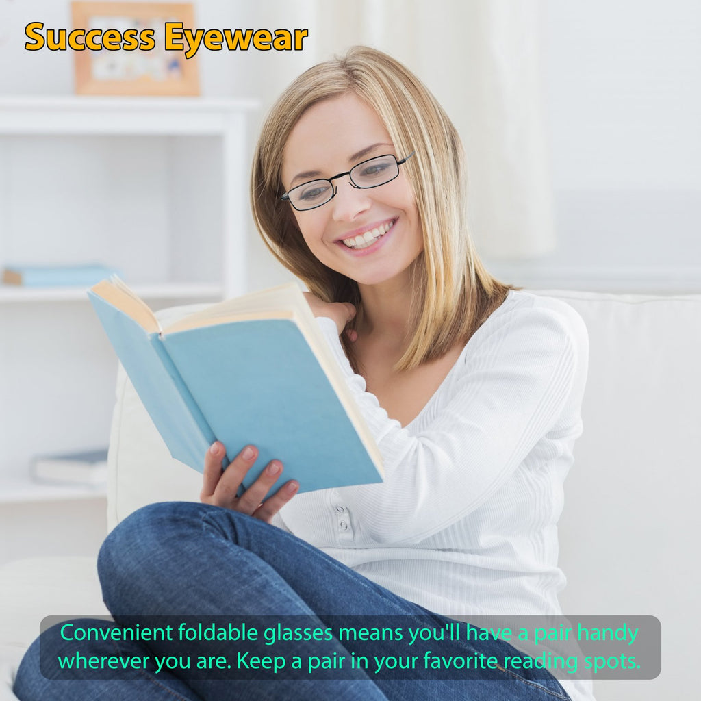 Success Eyewear Reading Glasses 2 Pair Black and Gunmetal Readers Compact Folding Glasses for Reading for Men and Women Case Included Bundle: Set of Black and Gunmetal With 2 Cases 1.5
