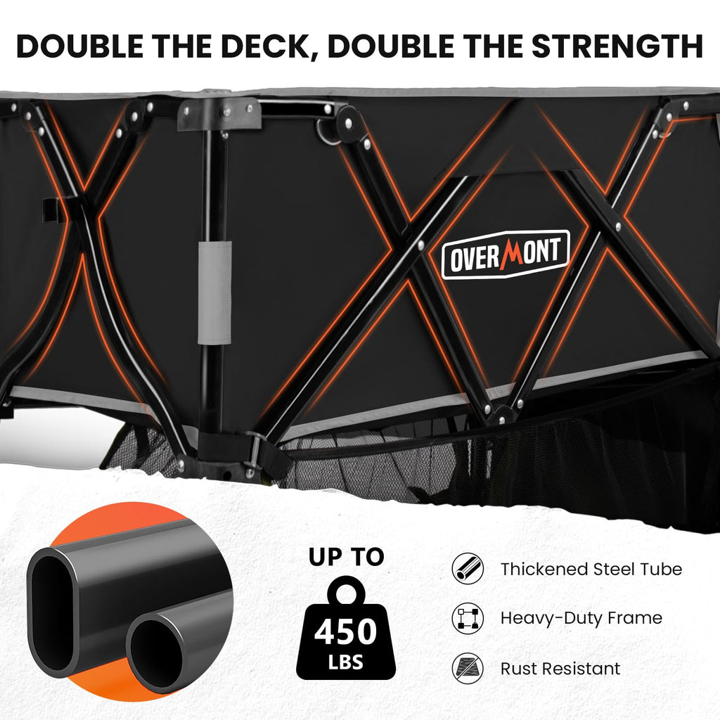 Overmont 400L Double Decker Folding Wagon, 450 lbs Heavy Duty with Brakes
