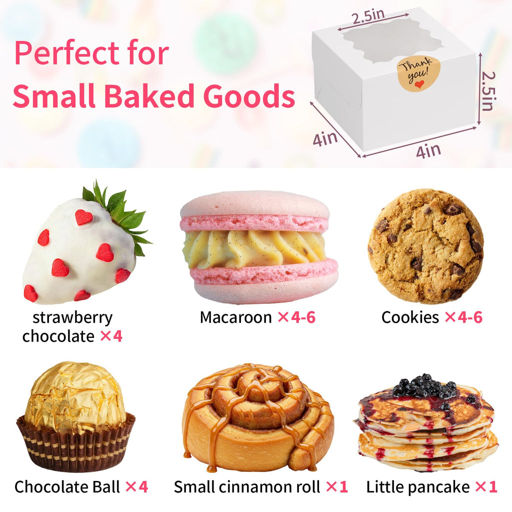 WINKIO Cookie Boxes with Window, Small Bakery Boxes for Dessert Pastry