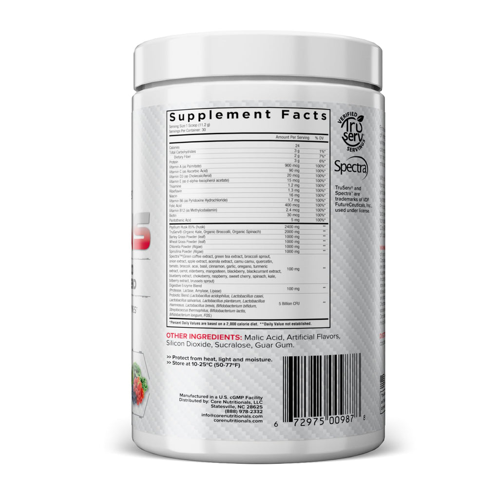 Core Nutritionals Greens | Premium Superfood Reds & Greens Blend | 5 Billion CFU Probiotics, Digestive Enzymes, & Antioxidants | 30 Servings (Berry Bliss)