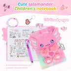 homicozy Axolotl Diary with Lock, Gift for 6 7 8 Year Old Girl, Secret Diary Journal Tie-Dye Fuzzy Notebook with 160 Pages,Cute Stationery Axolotl Gift for Girls