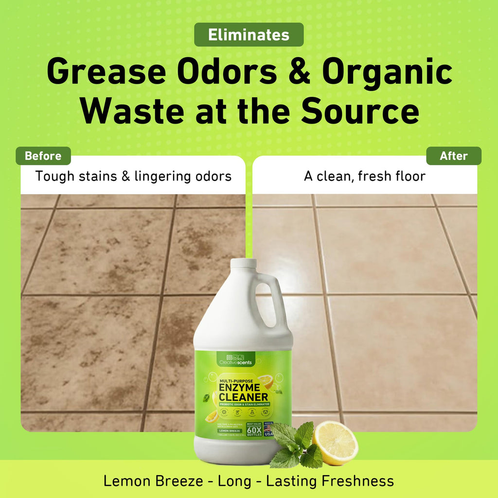 Creative Scents Multipurpose Enzyme Cleaner & Odor Remover | Super Concentrated for Floor, Carpet | Pet Urine Odor Eliminator | Enzymatic Cleaner for Cat Urine & Dog Poop | 1 Gallon - Lemon Breeze