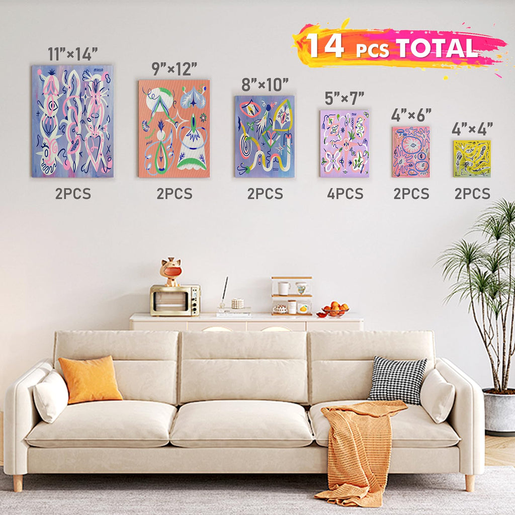 GOTIDEAL Canvas for Painting, 14 Pcs Muti Pack Stretched Painting Canvas