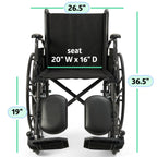 Medline Durable Steel Wheelchair with Flip-Back Desk-Length Arms, Elevated Leg Rests, 20-Inch Wide Seat, 300-Ib weight capacity, 50.2 Pounds, Black