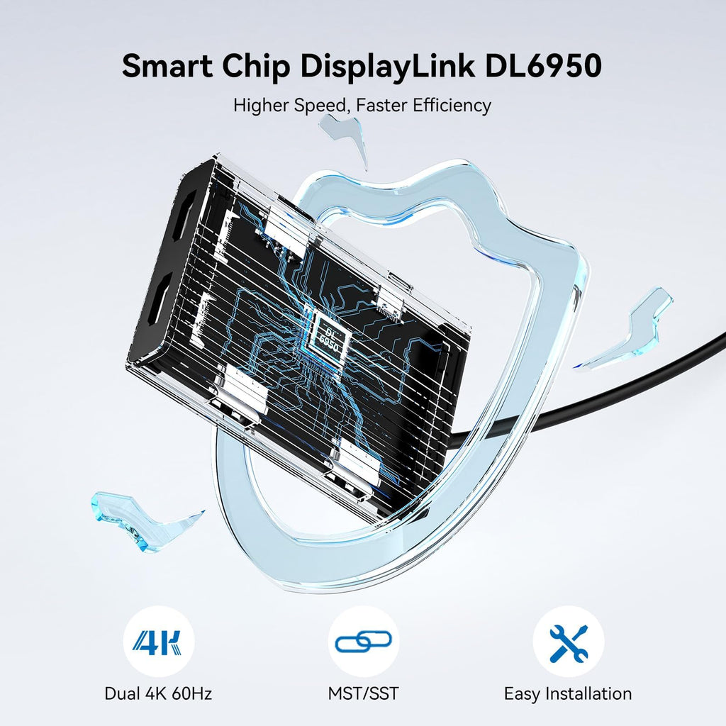 ACASIS USB C to Dual HDMI DisplayLink Adapter, 4K@60Hz, 2 HDMI & 3 USB-A Ports, 100W PD Charging, USB C DisplayLink Docking Station for Mac M1/M2/M3/Windows,USB A/C to Dual Monitor Adapter