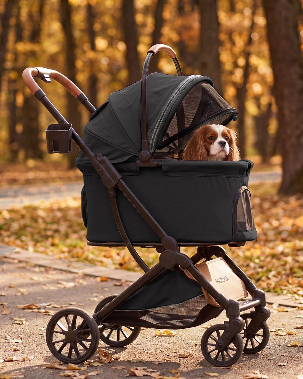 PAWLALA Pet Stroller with Detachable Carrier for Small & Medium Dogs & Cats, Smooth Comfort Ride with Shock-Absorbing Suspension, Foldable Dog Stroller, Compact Storage (Midnight Black)