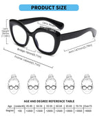 JM 3 Pack Oversized Cat Eye Reading Glasses for Women Funky Blue Light Flexible Cateye Readers +2.0
