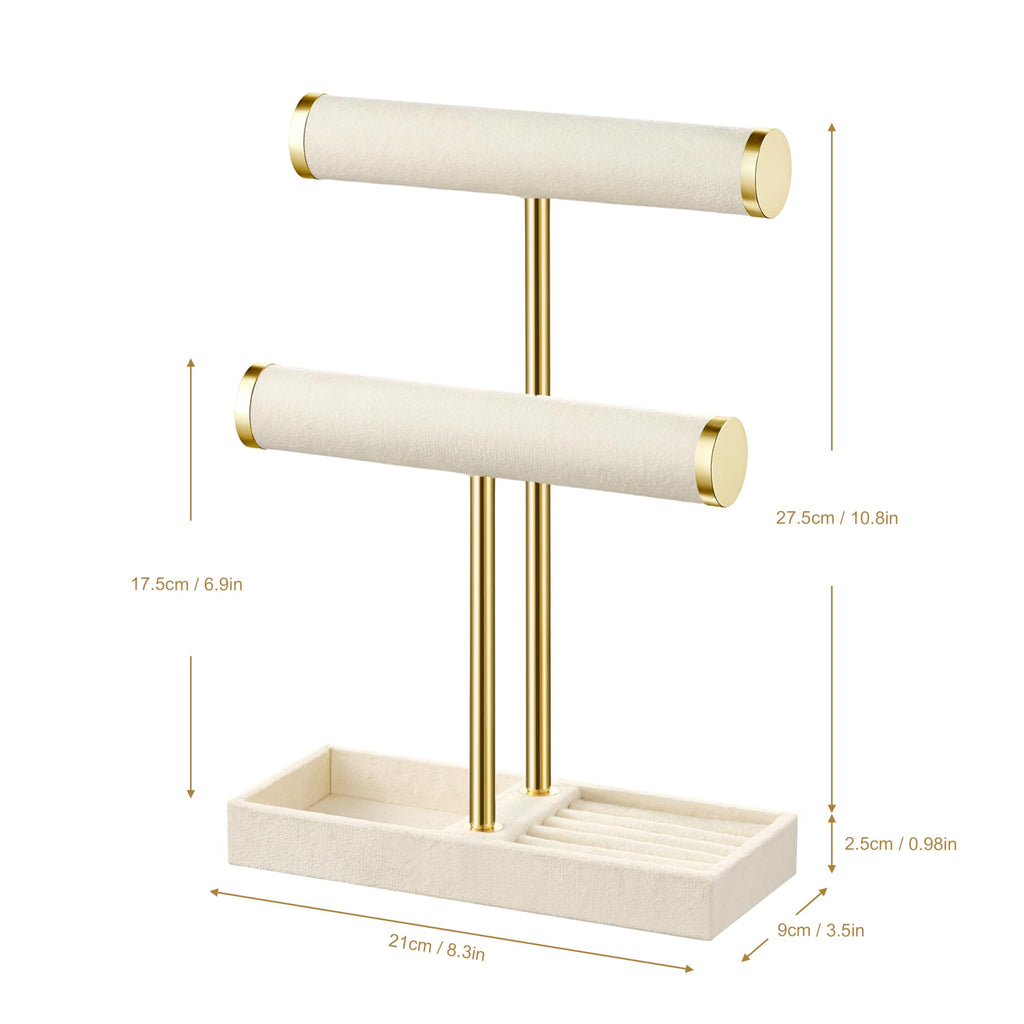 bussdis 2 Tier Bracelet Holder Display, Necklace Holder Organizer, Beige