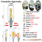 LiteHistory T6 T25 E12 Candelabra Bulb 60 watt,Dimmable,Neutral White 4000K