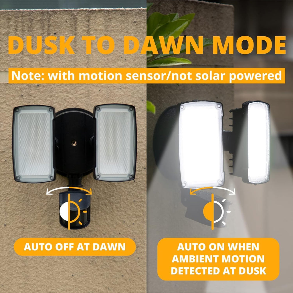 UME 2 Pack 19W LED Flood Light Motion Sensor Outdoor, 2 Adjustable Head, 2000LM, 5000K, IP65 Waterproof, Dusk to Dawn Security Light with Photocell for Exterior,Outside,Garage,House(Black)