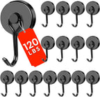 DIYMAG Black Magnetic Hooks 120LBS Strong Magnetics Heavy Duty 2026 Cruise Cabin Ship Essentials Magnet Hook with Metal Hanger for Hanging Refrigerator Home Kitchen Office 16Pack
