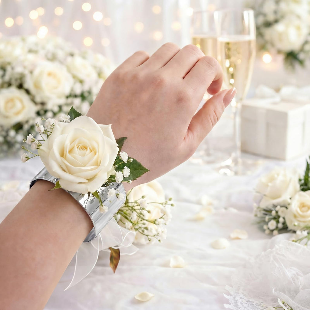 Liliaafar 6 Pcs Silver Corsage Wristlet Cuff Bracelets Women,Cuff