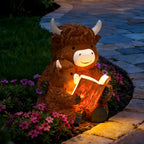 GIGALUMI Solar Highland Cow Decor Garden Statue, Cow Outdoor Ornament