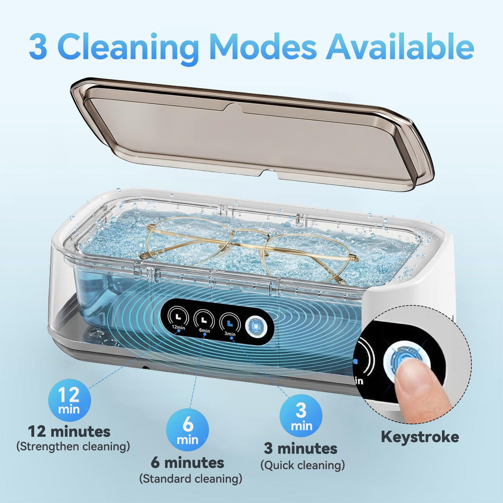 Ultrasonic Jewelry Cleaner Machine: 49KHz Ultrasonic Cleaner with 3 Cleaning Modes for Jewelry,Glasses,Rings,Watch Strap,Dentures,Retainers,Coins,Earring,650ML 304 Stainless Steel Tank(White)