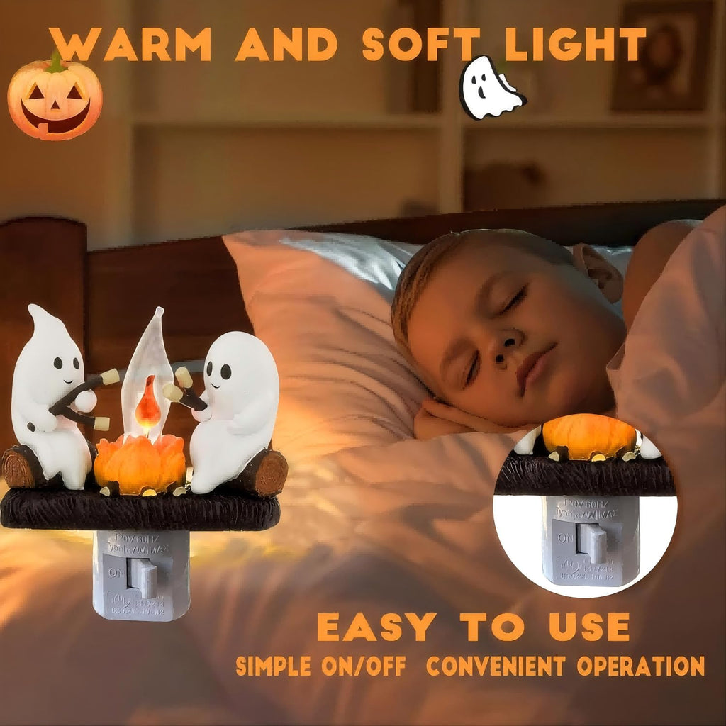 Ghosts Roasting Marshmallows Night Light, Halloween Nightlight Plug In Lamp