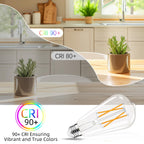 GvvooHome LED Edison Bulbs Dimmable, E26 Bulb 60 watt Equivalent, Soft White 2700K, ST58 Vintage Light Bulbs, 90+ CRI, 6W 600LM, E26 Medium Base, Clear Glass, 10 Pack