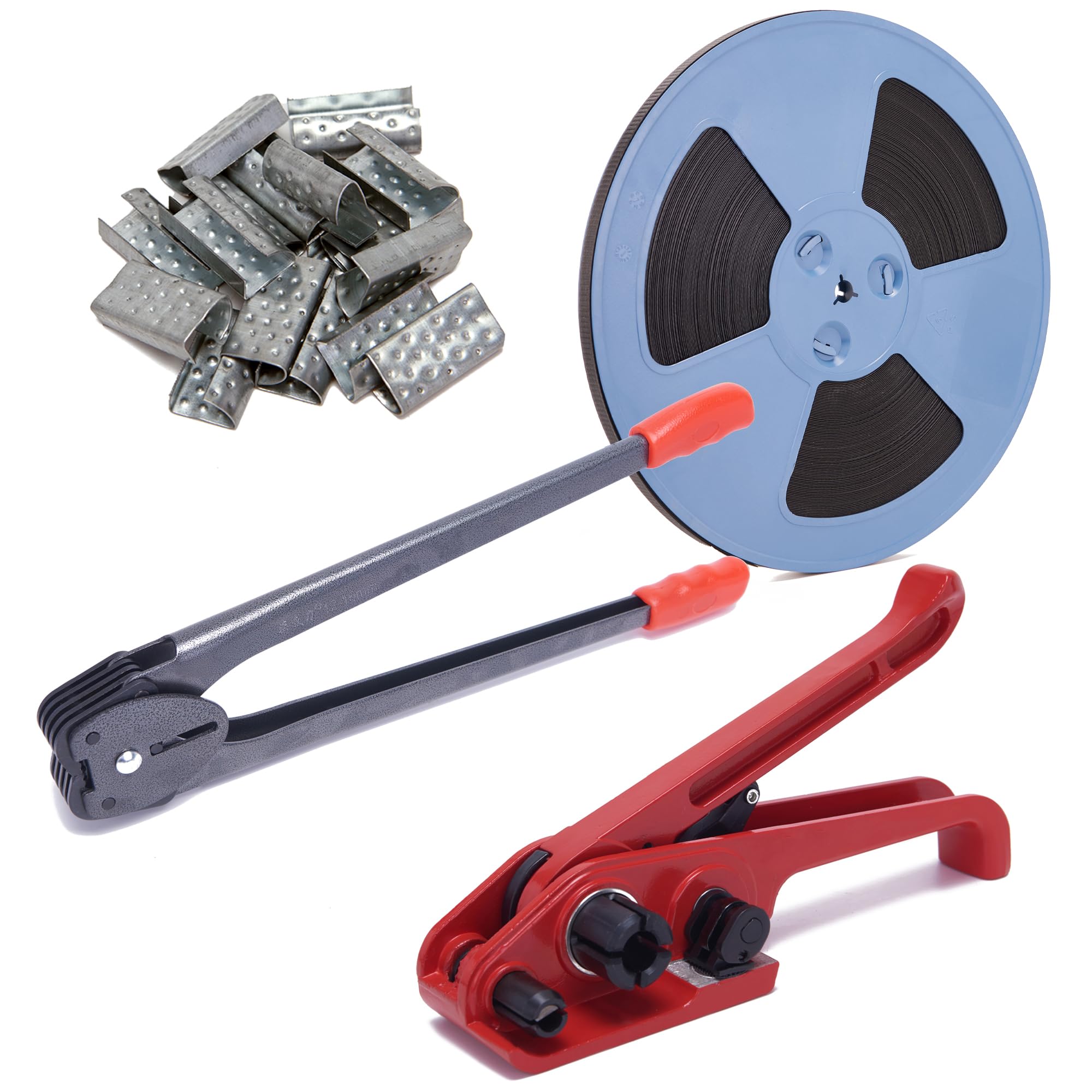 LNYEBN All-in-One Banding Strapping Kit with Poly Strapping Tensioner, 300ft Black PP Band, 100 Metal Seals, and Sealer Tools