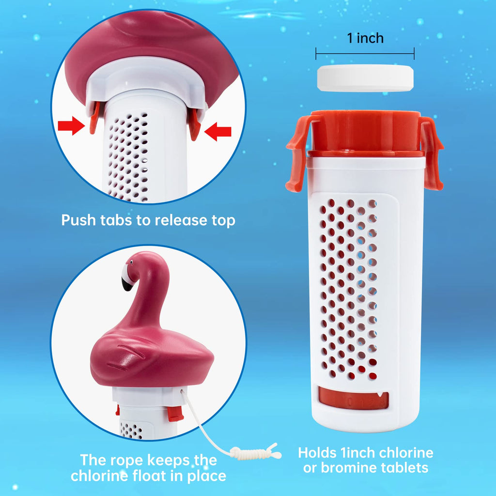 b&h Pool Chlorine Dispenser for 1 Inch Tablets Only - Mini Floating Chlorine Floater, Spa, Tub & Small Pool Bromine Holder, 6 Flow Level Control Settings, White