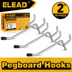 ELEAD 55-Piece 2 Inch Pegboard Hooks, Heavy Duty Peg Board Organizer Accessories, Peg Board Tool Hangers Fit for 1/4" and 1/8" Pegboard Hanging Tools Garage, Workshop, and Craft Storage