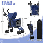 Magshion Compact Pet Stroller for Small-Medium Dogs/Cats up to 22lbs, 4-Wheel Lightweight Umbrella Shaped Portable Puppy Travel Jogger with Breathable Mesh, Cup Holder & Rear Storage, Navy Blue