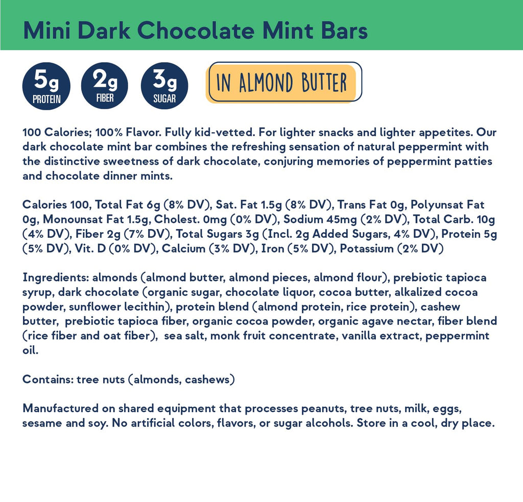 Zing Dark Chocolate Mint Kids Protein Bars, Gluten Free 100 Calorie Mini Bars with High Protein, Vegan Nutrition Bars, Dairy Free Plant Based Protein, Kosher, Low Sugar, No Sugar Alcohols-18 count