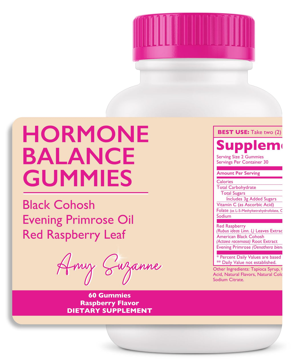 Amy Suzanne Hormone Balance Gummies for Women - Hormone Harmony for Mood, Energy, Bloating - Hormonal PMS, Perimenopause & Menopause Support - Red Raspberry Leaf & Black Cohosh - 60 Gummy Supplements