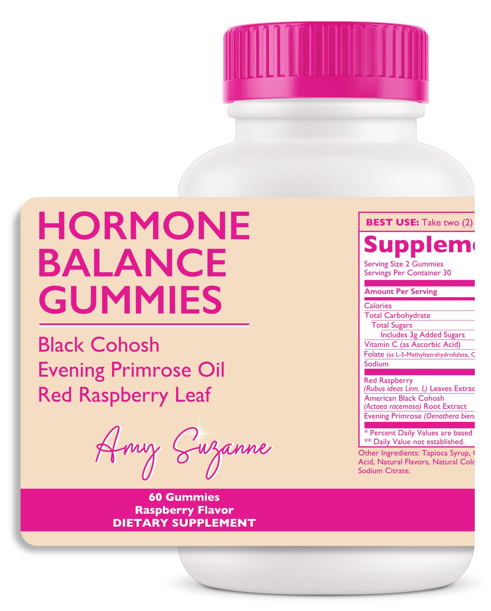 Amy Suzanne Hormone Balance Gummies for Women - Hormone Harmony for Mood, Energy, Bloating - Hormonal PMS, Perimenopause & Menopause Support - Red Raspberry Leaf & Black Cohosh - 60 Gummy Supplements