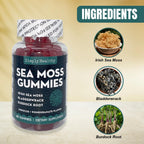 Simply Healthy Premium Sea Moss Gummies, Irish Sea Moss Supplement with Bladderwrack and Burdock Root, Vegan Support Detox Gummies, Plant-Based Wellness, for Gut Health, Superfood 60ct