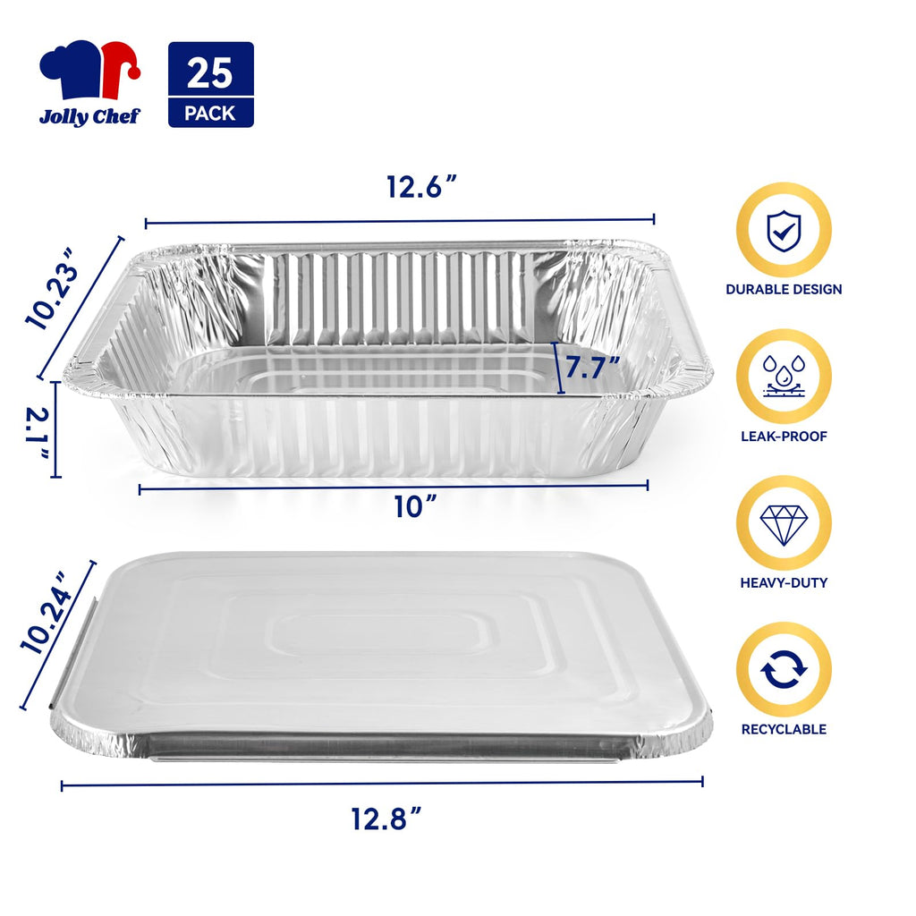 9x13 Aluminum Foil Pans with Lids (25 Pack) Disposable Tin Foil Pans