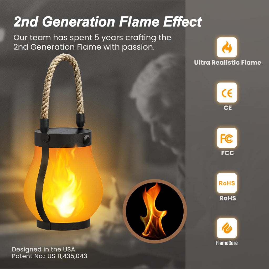 Hompavo Gen2 Solar Lanterns Outdoor Waterproof with Ultra-Real Flame