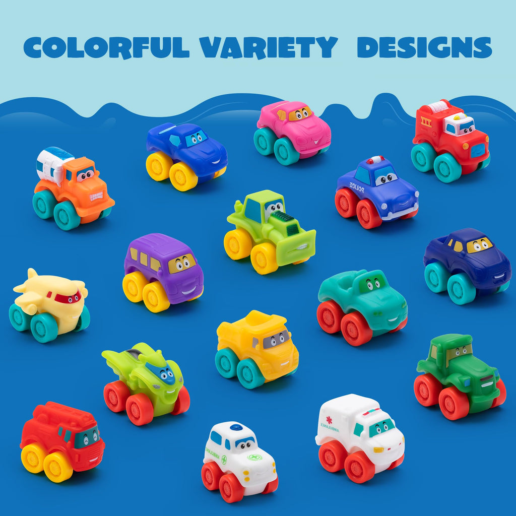 JOYIN Cartoon Cars, Soft Rubber Toy Car Set, Mini Vehicles, Bath Toy Car for Kids, Christmas Great Gift for Boys and Girls, Summer Beach and Pool Activity, Party Favors for Kids