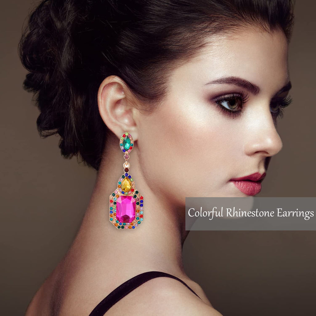 Colorful Statement Earrings for Women, Rhinestone Dangle Drop Earrings