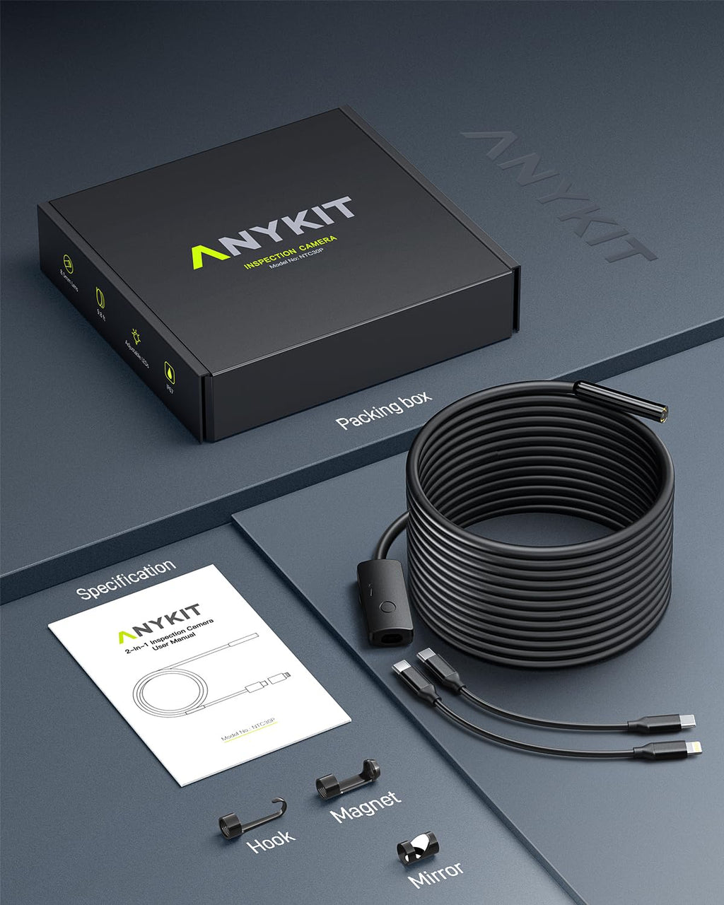 Anykit Endoscope Camera with Light, 1920P HD Borescope