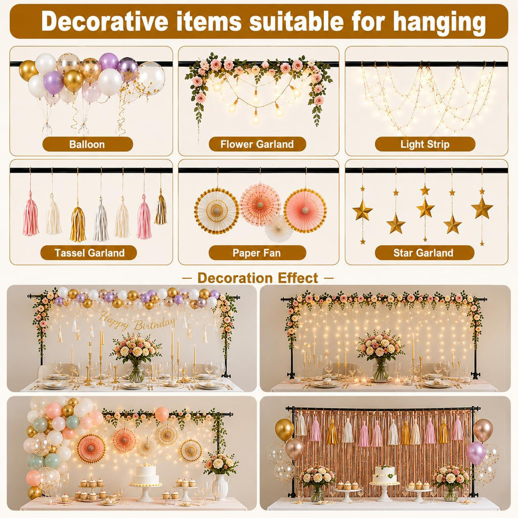 Adjustable Metal Table Arch Stand for Balloons & Flowers - Complete Party Table Rod Kit with Hand Pump & Balloon Tape - Height & Length Expandable Frame for Holiday Anniversary Decor (Black)